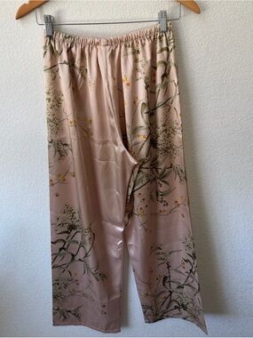 Satin Wide-Leg Pants in Blush Pink Floral